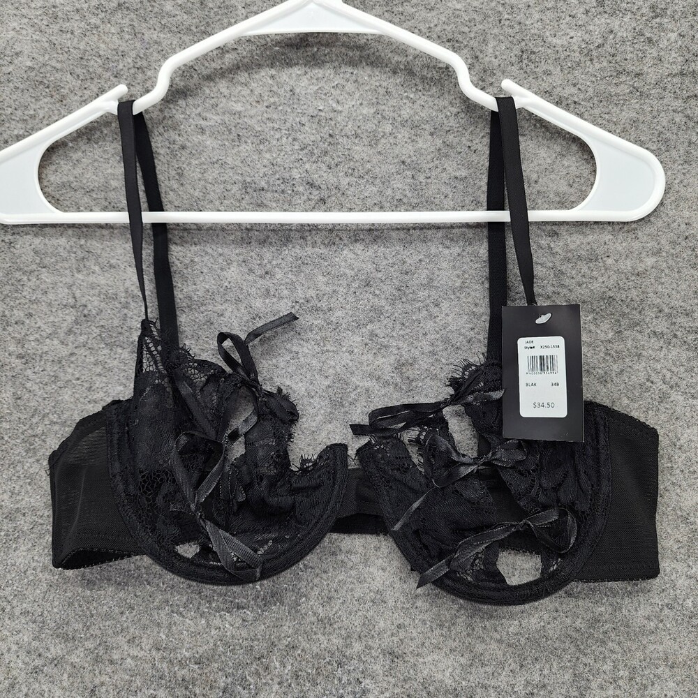 Fredericks of Hollywood Bra Womens 34B Jade Black Bows